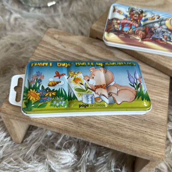 Vtg Page Of  London Mini Watercolor Box Paint Tins 2 Teddy Bear & 1 Pirate Scene - Picture 7 of 17